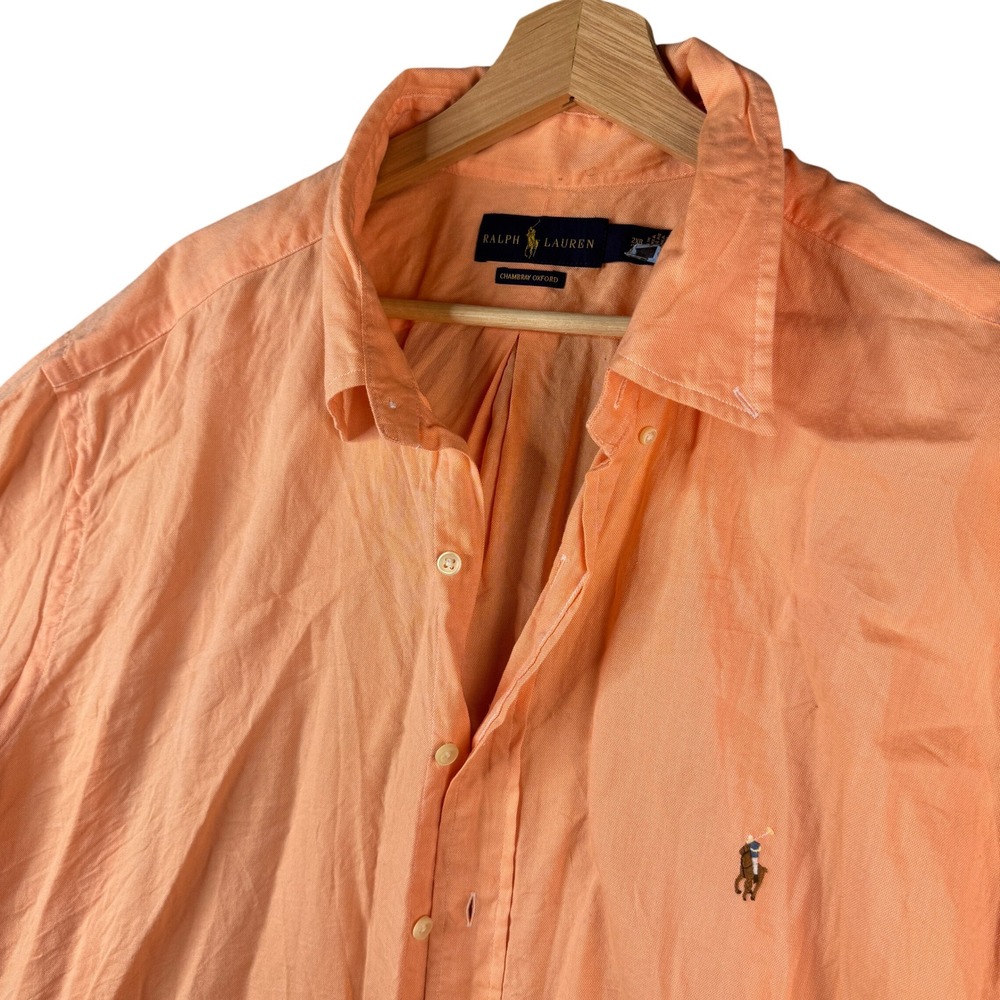 Ralph Lauren Chambray Oxford Shirt Mens 2XB Orange Short Sleeve Button Up Cotton